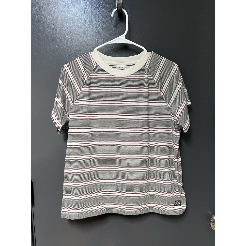 Mountain Hardwear White Black Pink Striped Short Sleeve T-Shirt Sz L